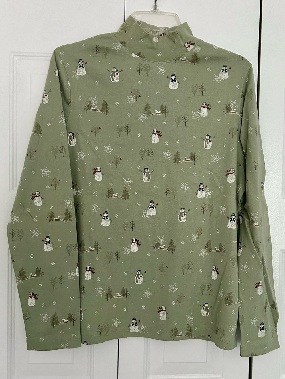 🐢 EUC Snowman Green Mock Turtleneck, 100% Cotton, L